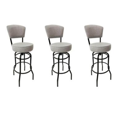 Imagem de Conjunto 3 Banquetas Alta Bar Giratória com Encosto cor Preta Assento 