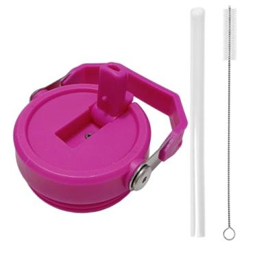 Imagem de Tampa de copo de substituição para Stanley IceFlow 590 ml, 850 g, tampa flip com canudo reutilizável, escova de limpeza (rosa vermelha, 590 ml e 850 g)