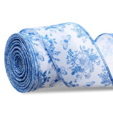 Imagem de Canlierr Fita de borda com fio azul floral vintage azul flor tecido artesanato fita chinoiserie decoração de tecido para artesanato faça você mesmo grinalda suprimentos de festa lembrancinhas