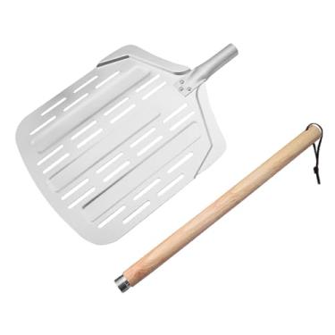 Imagem de Ioensy Pá de pizza de alumínio, descascador de pizza, utensílios de cozinha antiaderentes para lançar, girar e recuperar, quadrado com cabo longo de madeira, Comprimento Total