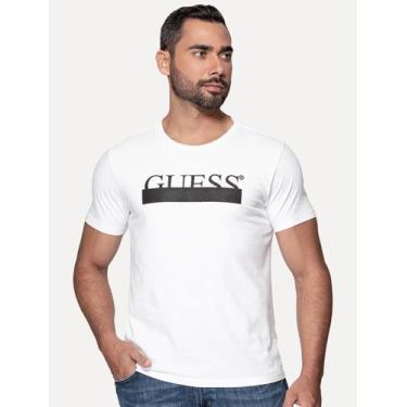 Imagem de Camiseta Guess Masculina Rubber Logo Sash Branca, L/G