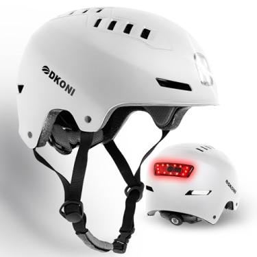 Imagem de DKONI Capacete De Bicicleta Com Luzes Led, Recarregável Por Usb, Luz Frontal E Traseira, Para Ciclismo Adulto, Uso Urbano (Médio, Branco)
