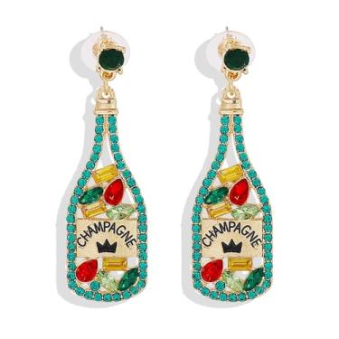 Imagem de Brincos de garrafa de champanhe, strass, ano novo, gota de tequila, brincos pendentes para mulheres, casamento, feriado, festa, Natal, Ano Novo, presentes, Latão, Latão