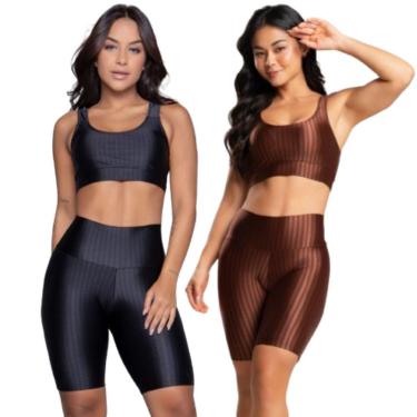Imagem de KIT 2 Tops e Bermuda New Zig 3D Vekyo Conjunto Academia Fitness-Feminino
