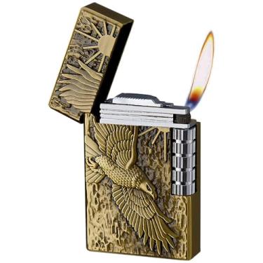 Imagem de Isqueiro de chama suave, exclusivo gravado, águia, tigre águia, isqueiros flip de butano recarregáveis para coleção, decoração, presente, presente (sem gás butano) (águia)