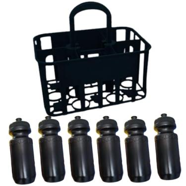 Imagem de Cesta Squeeze com 6 Garrafas Personalizada | Cesta para Times de Futebol, Treinos e Campeonatos | Brinde Esportivo (Cesta Preta+Garrafa Preta)