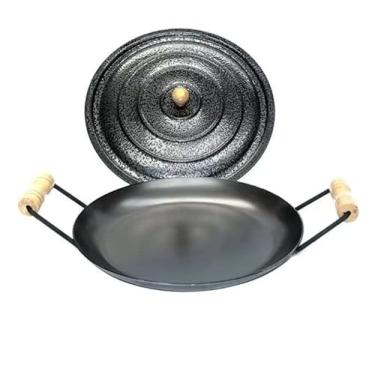 Imagem de Disco de Arado com Tampa, 41 cm, Chapa de 2,65 mm, Alças de Madeira, Preto