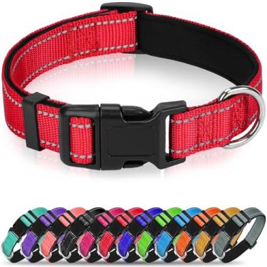Imagem de Erbine Coleira refletiva para cães, coleira acolchoada de neoprene macio para animais de estimação com fivela de liberação rápida, design sem estrangulamento ajustável para cachorros, vermelha, PP