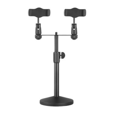Imagem de BaotyJie Suporte de telefone para montagem na mesa, ângulo conveniente, altura ajustável, 360 graus, suporte duplo para telefone ajustável para assistir no