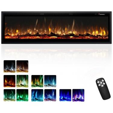 Imagem de Lareira Elétrica EUHOMY de 152,4 cm Embutida na Parede ou Autônoma com Controle Remoto, Aquecedor de Lareira Ultrassônica com Chama