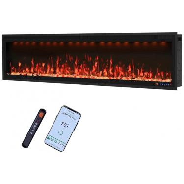 Imagem de Lareira Elétrica Valuxhome 187,96 cm, Montagem na Parede e Embutida, Design Ultra Fino, Chama e Luz Ajustáveis, Decoração de Cristal e