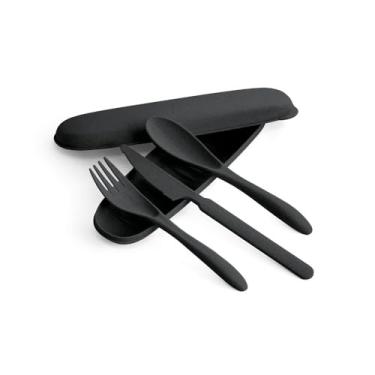 Imagem de Conjunto De Talheres Fibra De Bambu Estojo Colher Garfo Faca(05 Unidades,Preto)