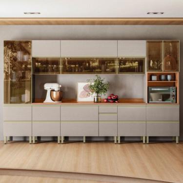 Imagem de Cozinha Completa Proença 12 Portas 10 Gavetas 100% Mdf com Vidro Dp3702rf Nogueira/Nude Prime Tx - Demobile