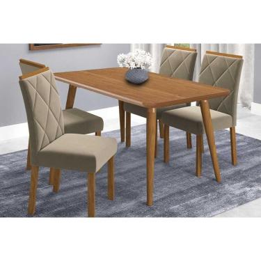 Imagem de Sala de Jantar Completa Adele Tampo Madeirado 130x80cm e 4 Cadeiras Fernanda Carvalho/Cinamomo - Suede Joli Capuccino - Cimol