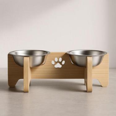 Imagem de Comedouro Bebedouro Gato e Cachorro Elevado Pet Mdf - Mestre Pet, Dupl