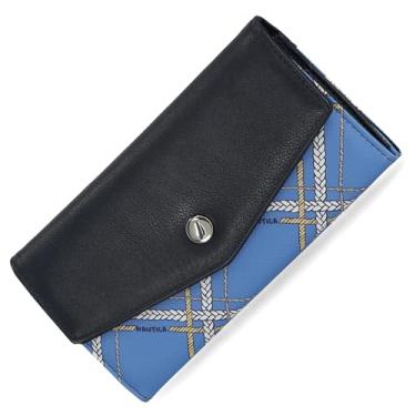 Imagem de Nautica Money Manager Carteira feminina fina e pequena RFID – Porta-cartão de crédito com porta-moedas e carteira com zíper, organizador de embreagem feminino, Corda xadrez, One Size