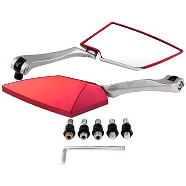 Imagem de Espelho retrovisor traseiro para motocicleta, 1 par de acessórios de modificação de espelho lateral e material plástico universal de alumínio e liga de alumínio e plástico para motocicleta (vermelho)