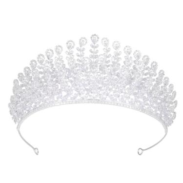 Imagem de Kamirola Tiaras e coroas de zircônia cúbica de casamento prateadas para mulheres, tiara de noiva real rainha princesa quinze anos para mulheres, aniversário de casamento, festa de concurso de