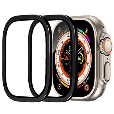 Imagem de Yrzper Película de vidro temperado 9H + liga de titânio compatível com Apple Watch Ultra/Ultra 2 49 mm sensível ao toque leve película de vidro protetora antiarranhões à prova d'água (2Preto)