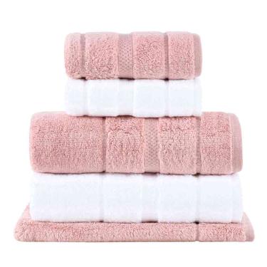 Imagem de Jogo de Toalhas de Banho Gigante com 05 Peças Vision Dual Air Branca e  Rosa - Buddemeyer