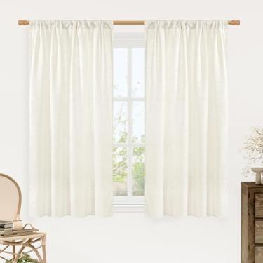Imagem de LAMIT Cortinas de linho creme, comprimento de 137 cm, 2 painéis, painéis texturizados de linho sintético com filtro de luz, bolso para haste, cortinas de privacidade neutra para janela/quarto de sótão
