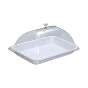 Imagem de Fenteer Suporte para bolo com tampa de cúpula para comida, elegante prato retangular para servir, bandeja com tampa para buffet de casamento, cozinha para, Branco