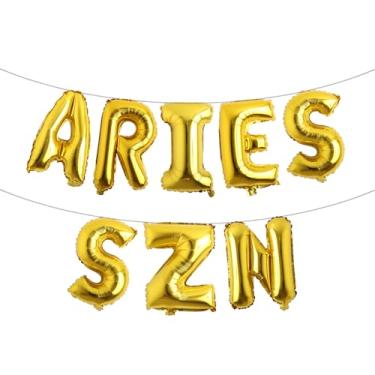 Imagem de Balões de letras - Aries SZN 40,6 cm letras do alfabeto folha Mylar balão de festa de aniversário março ou abril banner balão (ARIES SZN dourado)