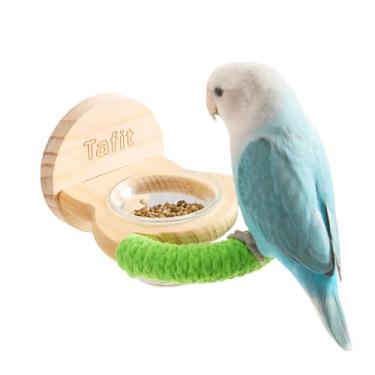 Imagem de Tafit Alimentador de pássaros e poleiro – Inclui poleiro de corda de algodão e copo de alimentação de vidro – Acessório de gaiola para calopsitas, periquitos, periquitos, conures, canários, tentilhões