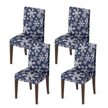 Imagem de Horaldaily 4 peças de capas de cadeira azuis para jantar de Natal, boneco de bastão de neve, elástico, removível, lavável, protetor de cadeira para sala de jantar, decoração de casa