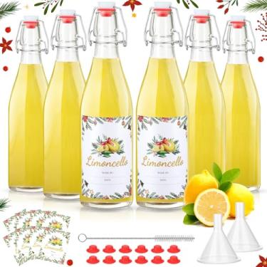 Imagem de Maxcheck 6 garrafas de vidro de Natal de 473 ml com etiquetas de Natal herméticas de 500 ml, garrafa de vinho transparente vazia para extrato de baunilha, cerveja caseira, bebidas de coquito, licor