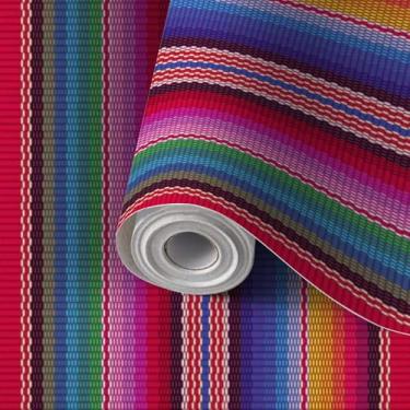 Imagem de Papel de parede autoadesivo de parede com listras sem costura para decoração de festa Cinco de Mayo papel de contato étnico mexicano papel de parede amigável para locatário para cozinha, berçário
