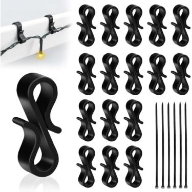 Imagem de Ganchos de calha para luzes ao ar livre, 120 pcs de plástico S Gutter Clips para pendurar luzes de corda de Natal ao ar livre, luz de fada de gelo, decorações De árvore de Natal (black)