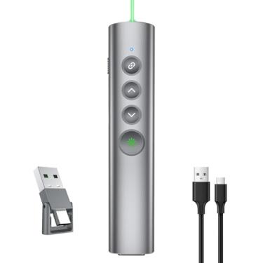 Imagem de Clicker de apresentação de metal com ponteiro laser para apresentações em PowerPoint Clicker PowerPoint remoto sem fio apresentador de apresentação Clicker Power Point Clicker (luz verde - modelo A)