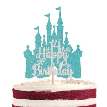 Imagem de Snowflake Castle Happy 14th Birthday Cake Topper, Winter Princess Themed 14 Years Old Bday Cake Decorations, Winter Wonderland 14th Birthday Party Decorations Silver Blue Glitter (14)