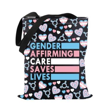 Imagem de PWHAOO Sacola Trans Rights Gender Affirming Care Saves Lives Tote Bag Equal Rights Gift LGBTQ Pride Gift, Bolsa de afirmação de gênero
