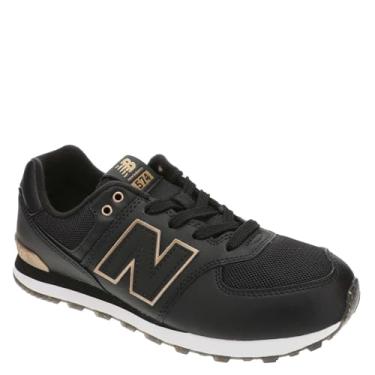 Imagem de New Balance Tênis infantil 574 V1 com cadarço, Preto/dourado, 17