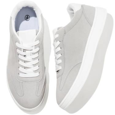 Imagem de Adokoo Tênis feminino de camurça, preto, cinza, marrom, casual, cano baixo, cadarço, Cinza claro, 39