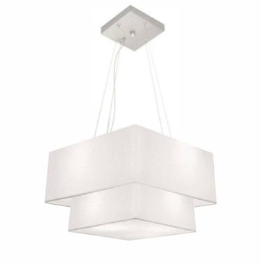 Imagem de Lustre Pendente Duplo Quadrado Vivare Md-4157 Cúpula Em Tecido 40x35cm Branco - Bivolt