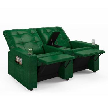 Imagem de Poltrona do Papai Reclinável Cinema 2 Lugares Manual Baú USB Haifa F05 Facto Verde Musgo -Lyam Decor