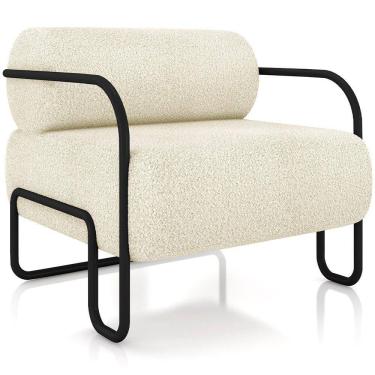 Imagem de Poltrona Decorativa Pés Industrial Moscou K01 Bouclê Creme - Lyam Decor