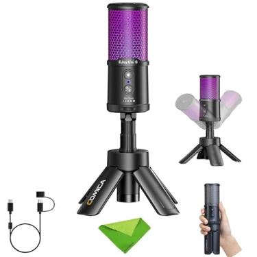 Imagem de COMICA Microfone para jogos Ejoy UNI S para PC, PS5 e smartphone, microfone condensador cardioide RGB com suporte de tripé, 48 kHz/24 bits, cancelamento de ruído, microfone preto para transmissão