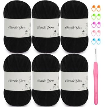 Imagem de SIMEIQI Pacote com 6 fios de chenille de 50 g para crochê, fio de veludo macio e fofo de 60 metros, crochê ideal para cobertores de bebê faça você mesmo, brinquedos, cachecóis, travesseiros, chapéus e