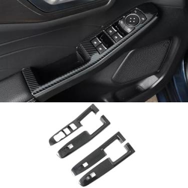 Imagem de XITER 4 peças de fibra de carbono interior do carro painel de controle da porta do automóvel moldura do painel de controle da janela interruptor de fechadura da porta acessórios de acabamento para