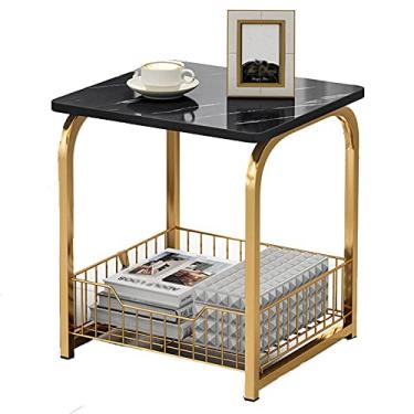 Imagem de Mesa de centro de design simples, mesa de café, mármore de metal, armazenamento com cesta de armazenamento para mesa de quarto de estar, laptop, mesa lateral minimalista para sala de estar