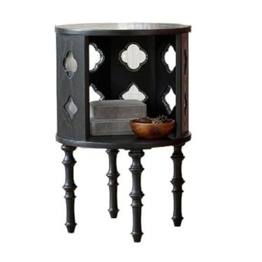 Imagem de Mesa lateral minimalista preta vintage sofá mesa de canto sala de estar armário lateral café oco projetado armazenamento