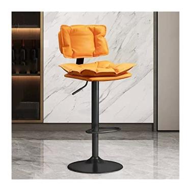 Imagem de GRFIT Cadeira de bar cadeira de bar de altura ajustável (63-83 cm) banco alto ilha simples caixa cadeira alta assento de couro PU bancos de bar ajustáveis (cor: laranja)