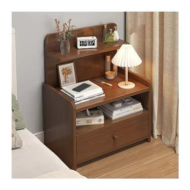 Imagem de GRFIT Mesa de cabeceira mesa de cabeceira gaveta única armazenamento multicamadas mesa de cabeceira simples de madeira maciça armazenamento de pernas móveis de cabeceira pequena mesa final (cor