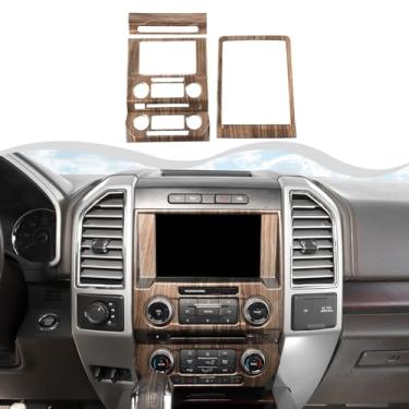 Imagem de HTHE Kit de acabamento interno de 3 peças adequado para F150 2015-2020, painel de navegação de controle central/interruptor de controle de luz de emergência/moldura decorativa de compartimento de