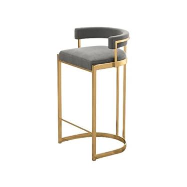 Imagem de Cadeira de bar 90 cm Banco alto nórdico luxuoso moderno simples cadeira de bar cafeteria bar cadeira ilha bancos de bar ajustáveis (cor: cinza)