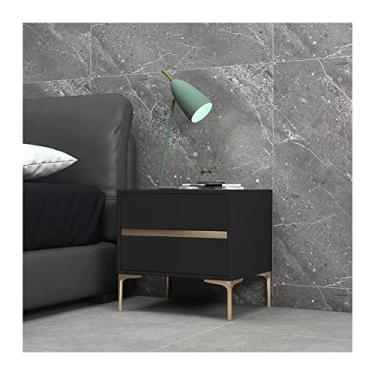 Imagem de Mesa de cabeceira de madeira maciça, mesa de cabeceira moderna de couro sintético preto com 2 gavetas de armazenamento, mesa lateral pequena para sala de estar, mesa de cabeceira do quarto (tamanho: C